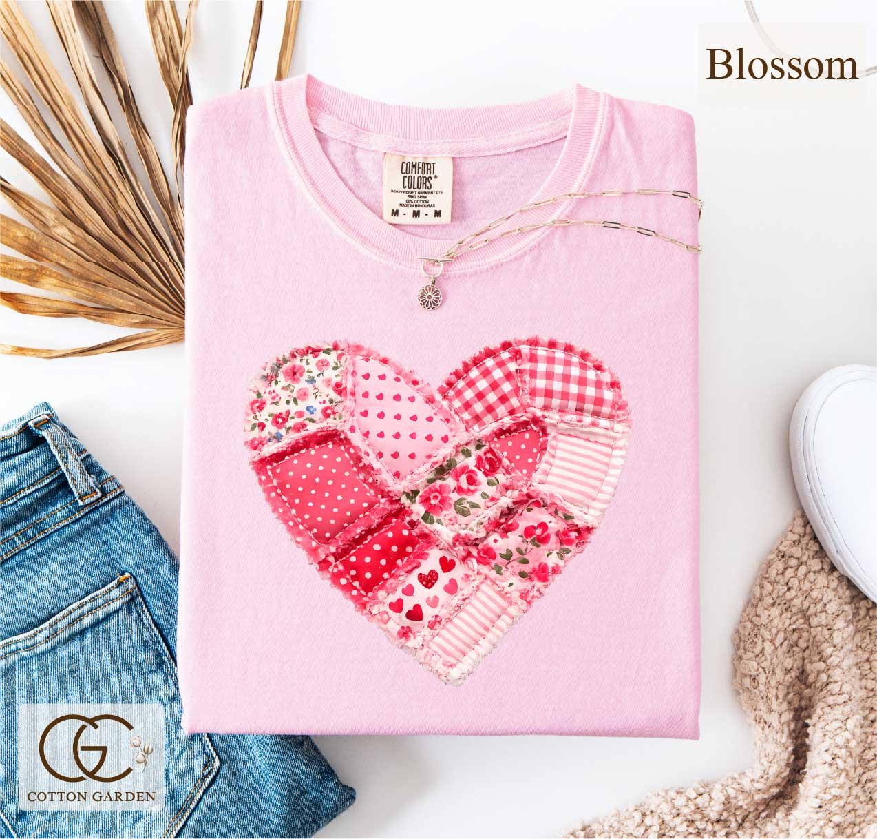 Valentine Patchwork Heart Comfort Colors Shirt, Love Aesthetic T-shirt, Cute Romantic Gift Tee, Quilter Valentine Top, Cottogecore Faux Tee