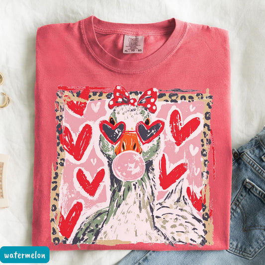 Brushstroke Love Goose Comfort Colors® Tee Silly Goose Shirt Valentine's Day Gift Goose Hearts Shirt Gift for Valentine