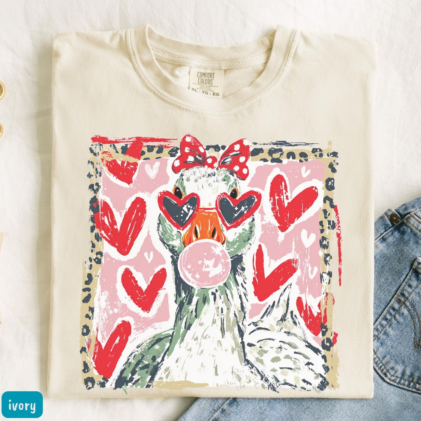 Brushstroke Love Goose Comfort Colors® Tee Silly Goose Shirt Valentine's Day Gift Goose Hearts Shirt Gift for Valentine