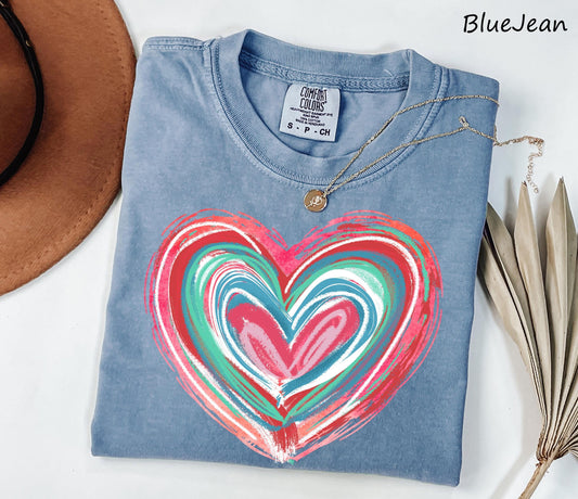 Comfort Colors® Cute Heart Shirt, Brushstroke Heart Shirt, Christmas Gift, Womens Love Shirt, Valentines Day Shirt, Coquette Valentine Tee