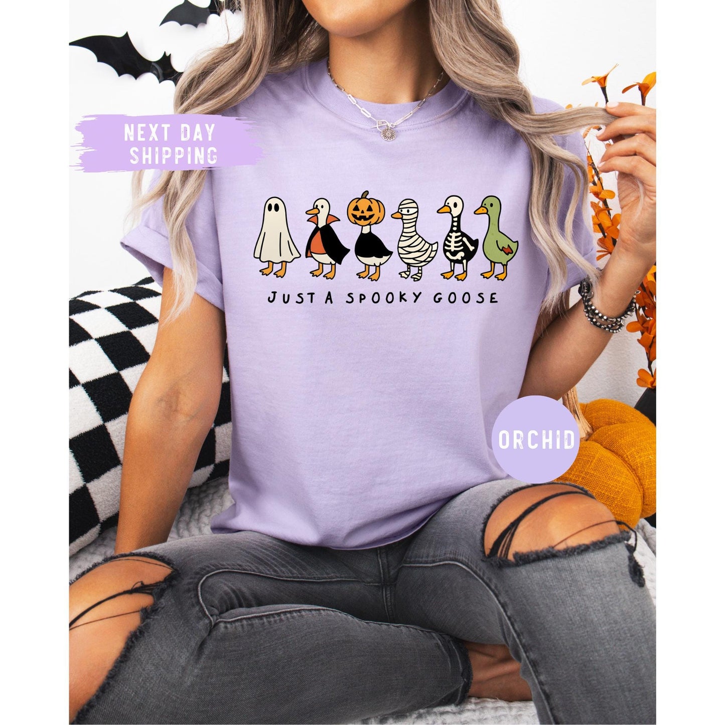 Comfort Colors® Just a Spooky Goose Shirt, Funny Halloween Goose Shirt, Goose in Halloween Costumes Shirt, Cute Horror Goose Shirt