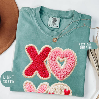 Comfort Color® Faux Yarn XOXO Shirt, Coquette Bow Valentines Tshirt, Valentines Day Shirt, Womens Valentine Tee, Valentine's Day Gift