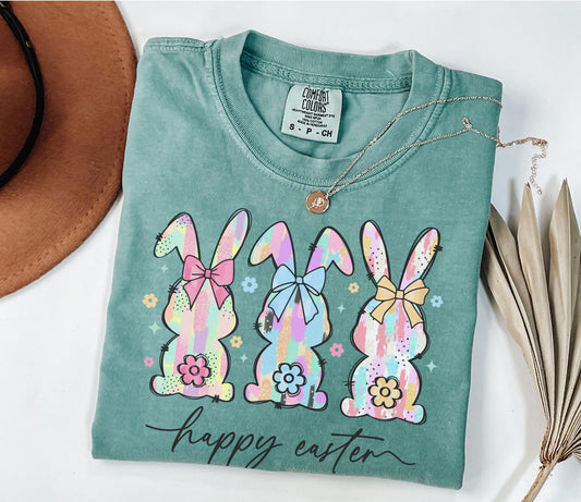 Comfort Colors® Easter Bunny Tee, Trendy Coquette Easter Tshirt, Women's Easter Bow Shirt, Cute Spring Rabbit Tee, Pastel Easter Gift