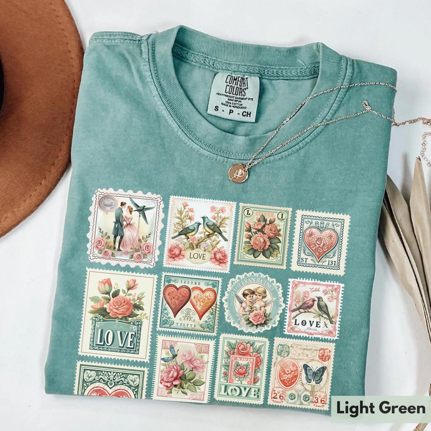 Comfort Colors® Vintage Valentines Shirt Womens Valentine's Day Vibes Shirt Valentine Stamps Shirt Cute Gift for Best Friend Tee Love Shirt