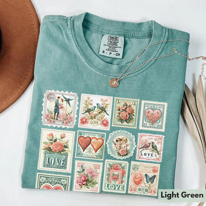 Comfort Colors® Vintage Valentines Shirt Womens Valentine's Day Vibes Shirt Valentine Stamps Shirt Cute Gift for Best Friend Tee Love Shirt