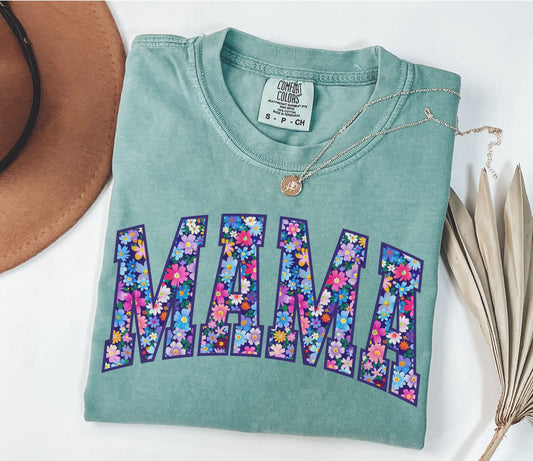 Comfort Colors® Mama Shirt, Floral Mom Spring Tee, Trendy Mom Tshirt, Women's Flower Mama Shirt, Spring Pregnancy Reveal Gift for New Mom