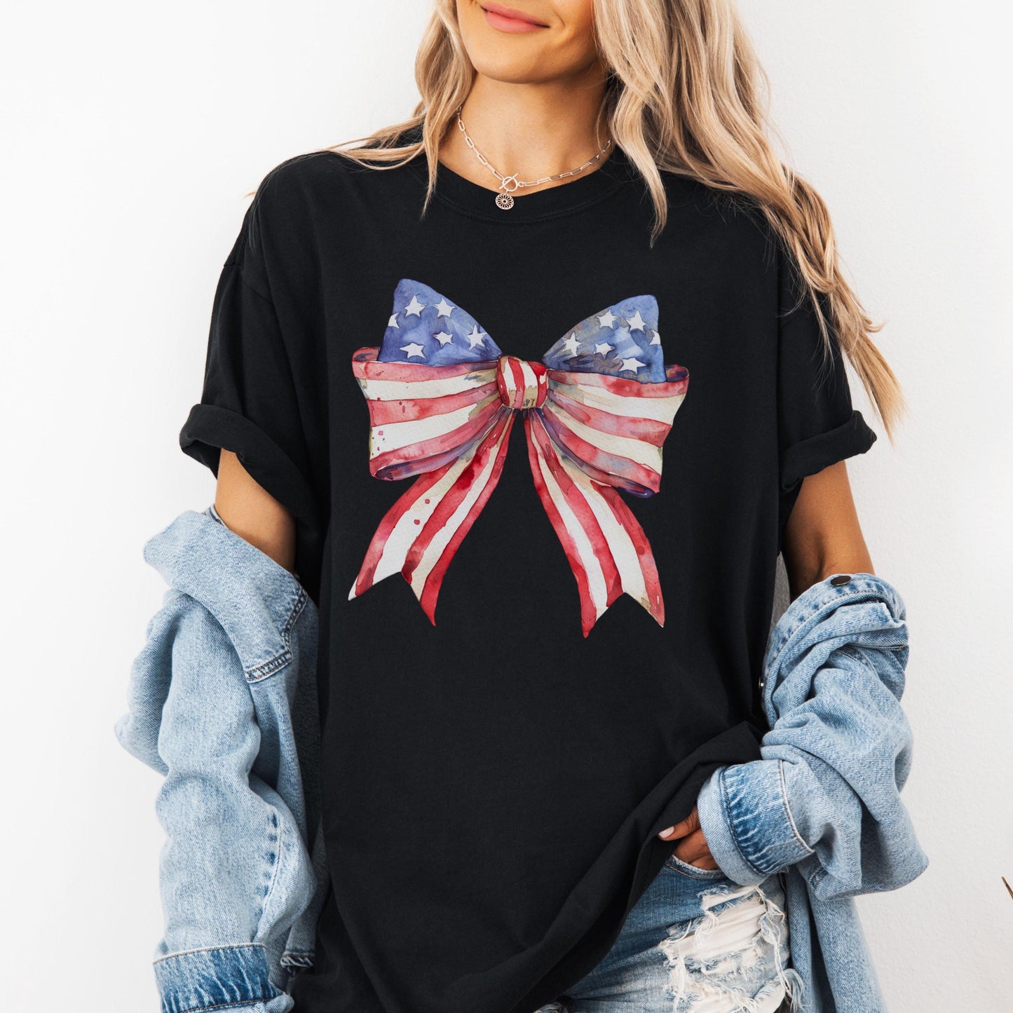 Comfort Colors® 4th of July Shirt, Coquette American Flag Shirt, USA Bow Shirt, 4th of July Tee, Women's Patriotic Shirt, Red White and Blue