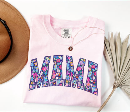 Comfort Colors® Mama Shirt, Floral Mom Spring Tee, Trendy Mom Tshirt, Women's Flower Mama Shirt, Spring Pregnancy Reveal Gift for New Mom