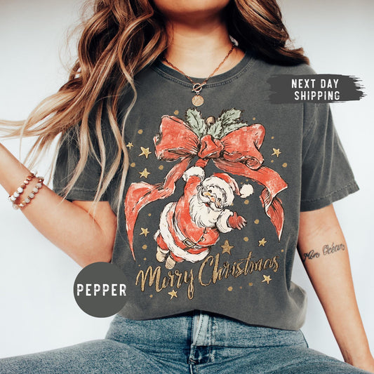 Comfort Colors® Merry Christmas Shirt, Tis the Season Shirt, Retro Holiday Shirt, Christmas Tree Shirt, Santa Shirt, Womens Christmas