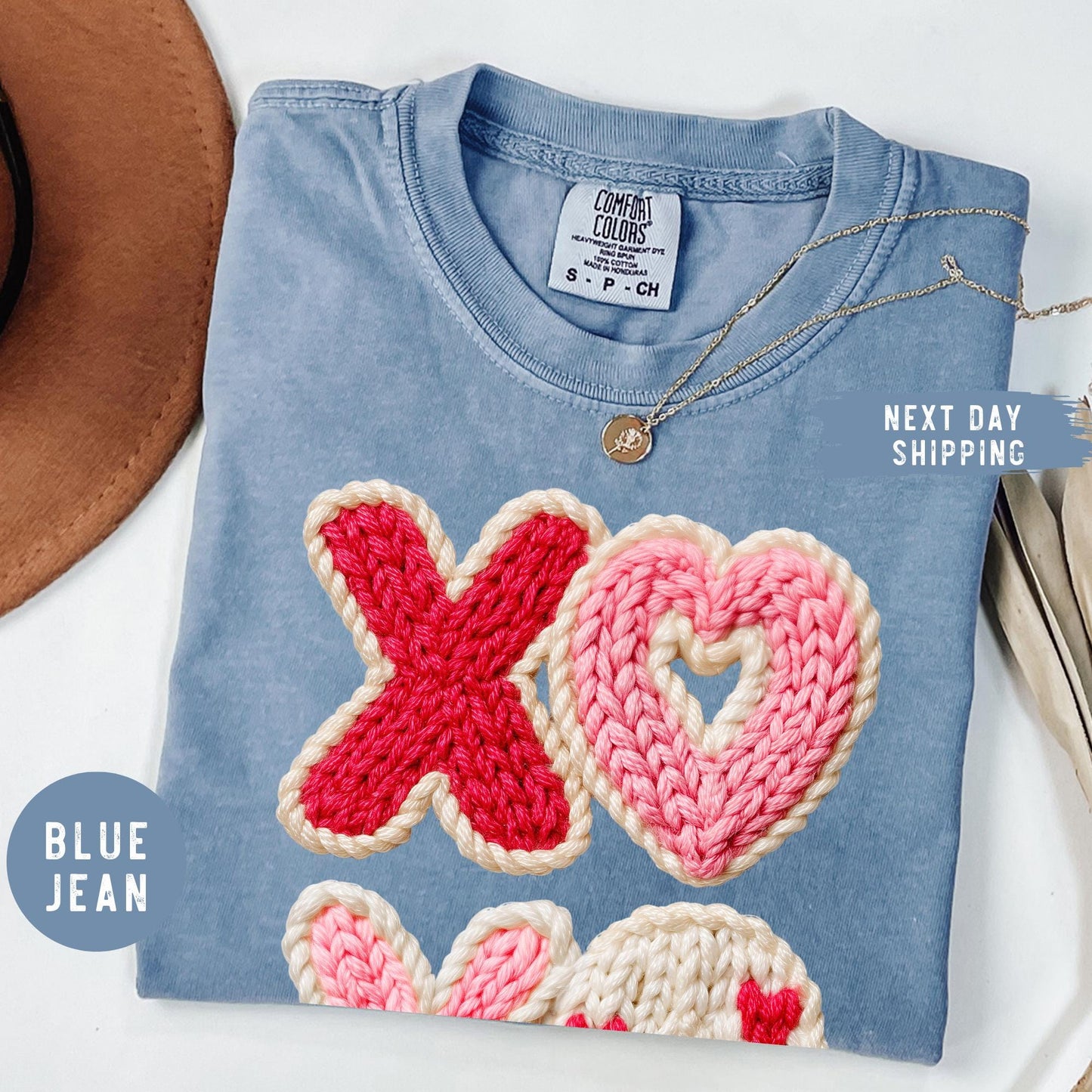 Comfort Color® Faux Yarn XOXO Shirt, Coquette Bow Valentines Tshirt, Valentines Day Shirt, Womens Valentine Tee, Valentine's Day Gift