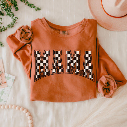 Comfort Colors Checkered Mama Shirt Gift for Mom, Retro Mom Tee, Mother's Day Gift, Vintage Checkered Mama Tshirt, Varsity Mom Sweatshirt