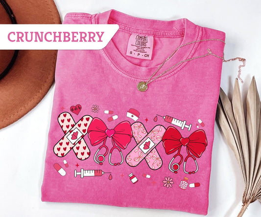 Comfort Colors®Xoxo Coquette Stethoscope T-Shirt, Nurse Valentines Day Sweatshirt, Valentines Day Gifts, Pink Hearts Coquette Bow Nurse Tee
