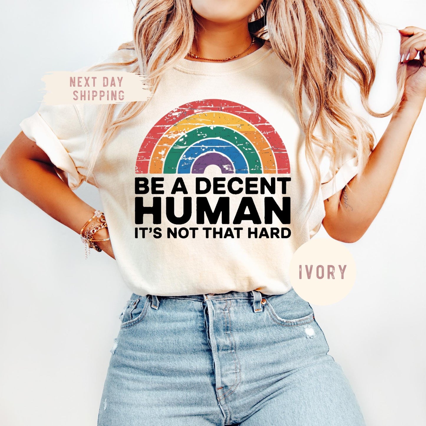Comfort Colors® LGBT Heart Retro Be A Decent Human It’s Not That Hard T-Shirt, Inclusion Matters Shirt, Equality Advocate Shirt
