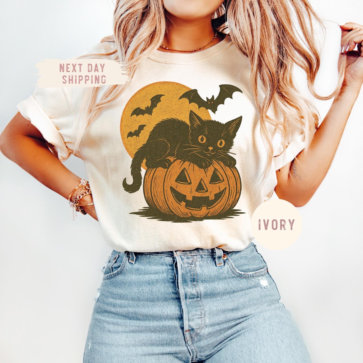Comfort Colors® Black Cat Halloween Shirt, Nostalgic Halloween Shirt, Trendy Halloween Tee, Gift For Halloween, Vintage Cat Halloween Shirt