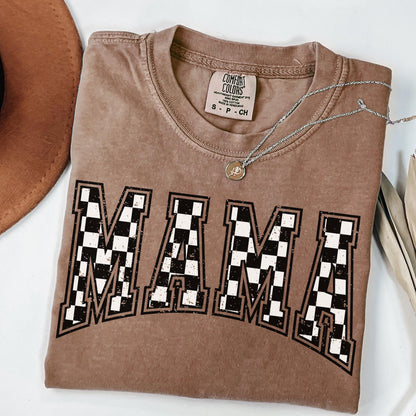 Comfort Colors Checkered Mama Shirt Gift for Mom, Retro Mom Tee, Mother's Day Gift, Vintage Checkered Mama Tshirt, Varsity Mom Sweatshirt