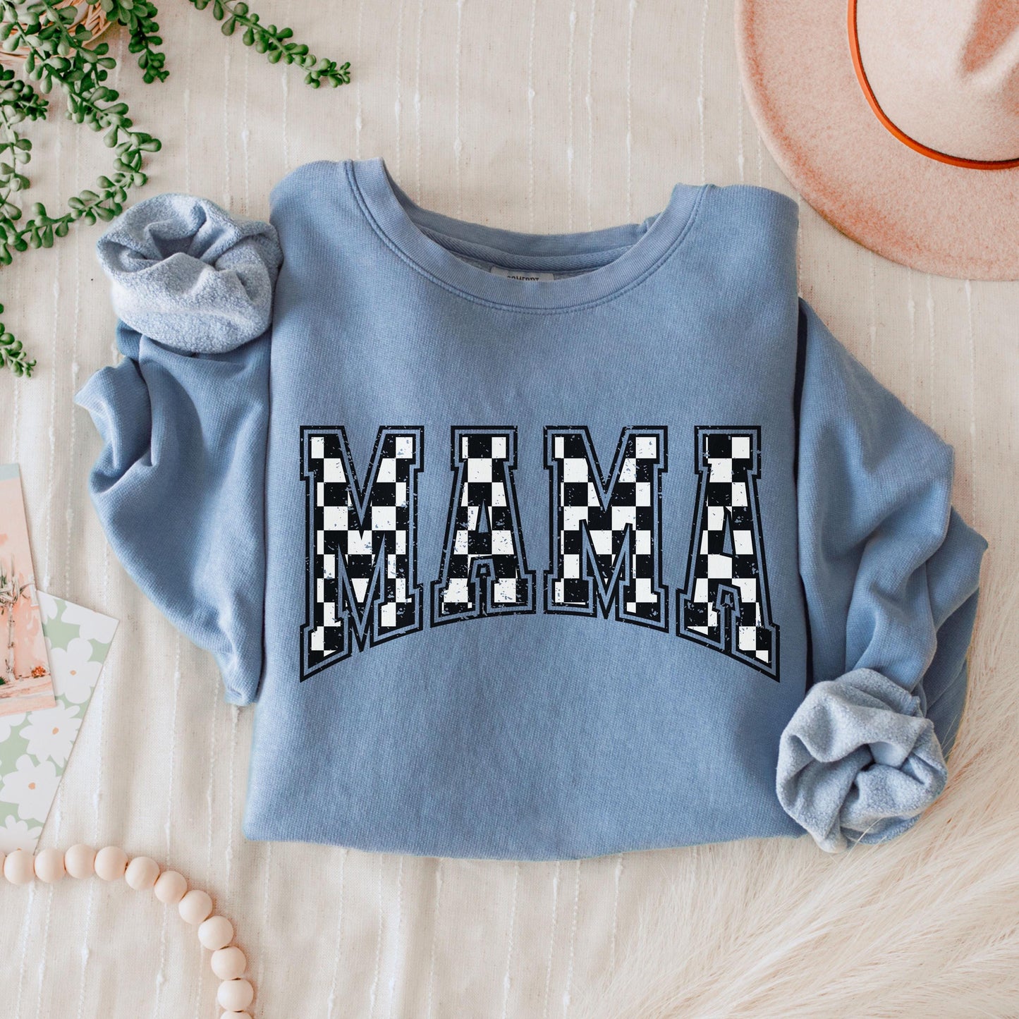 Comfort Colors Checkered Mama Shirt Gift for Mom, Retro Mom Tee, Mother's Day Gift, Vintage Checkered Mama Tshirt, Varsity Mom Sweatshirt