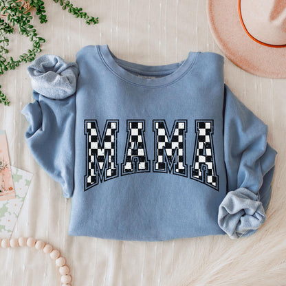 Comfort Colors Checkered Mama Shirt Gift for Mom, Retro Mom Tee, Mother's Day Gift, Vintage Checkered Mama Tshirt, Varsity Mom Sweatshirt