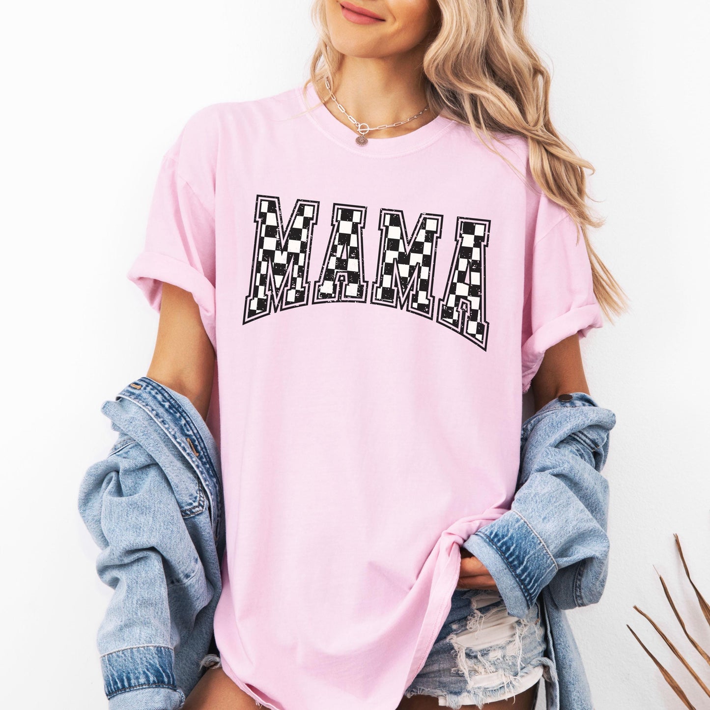 Comfort Colors Checkered Mama Shirt Gift for Mom, Retro Mom Tee, Mother's Day Gift, Vintage Checkered Mama Tshirt, Varsity Mom Sweatshirt