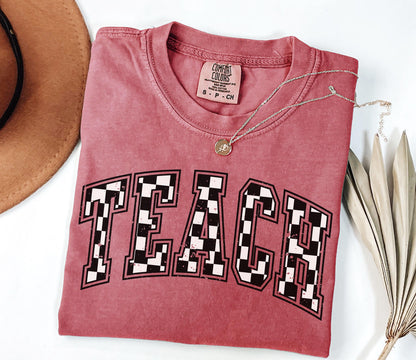 Comfort Colors® Checkered Teacher Shirt Gift for Teacher, Retro Teach Tee, Teacher Appreciation, Teacher Graduation, Student Teacher Gift