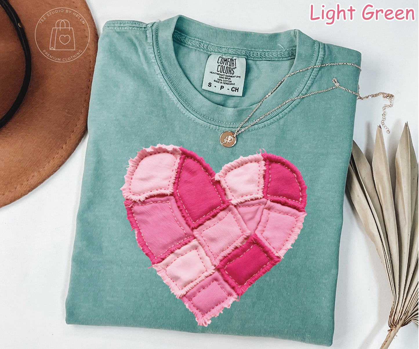 Comfort Colors® Faux Patchwork Heart Shirt, Valentines Day Shirt, Pink Heart Shirt, Valentine Gift for Her, Coquette Valentine Women's Shirt