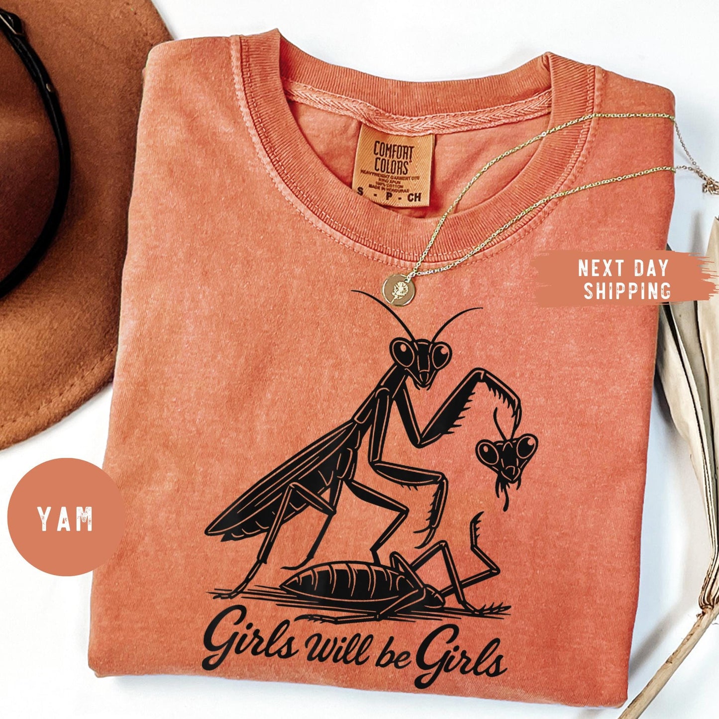 Comfort Colors® Girls Will Be Girls Shirt, Praying Mantis Tee, Insect Lover, Funny Insect Shirt