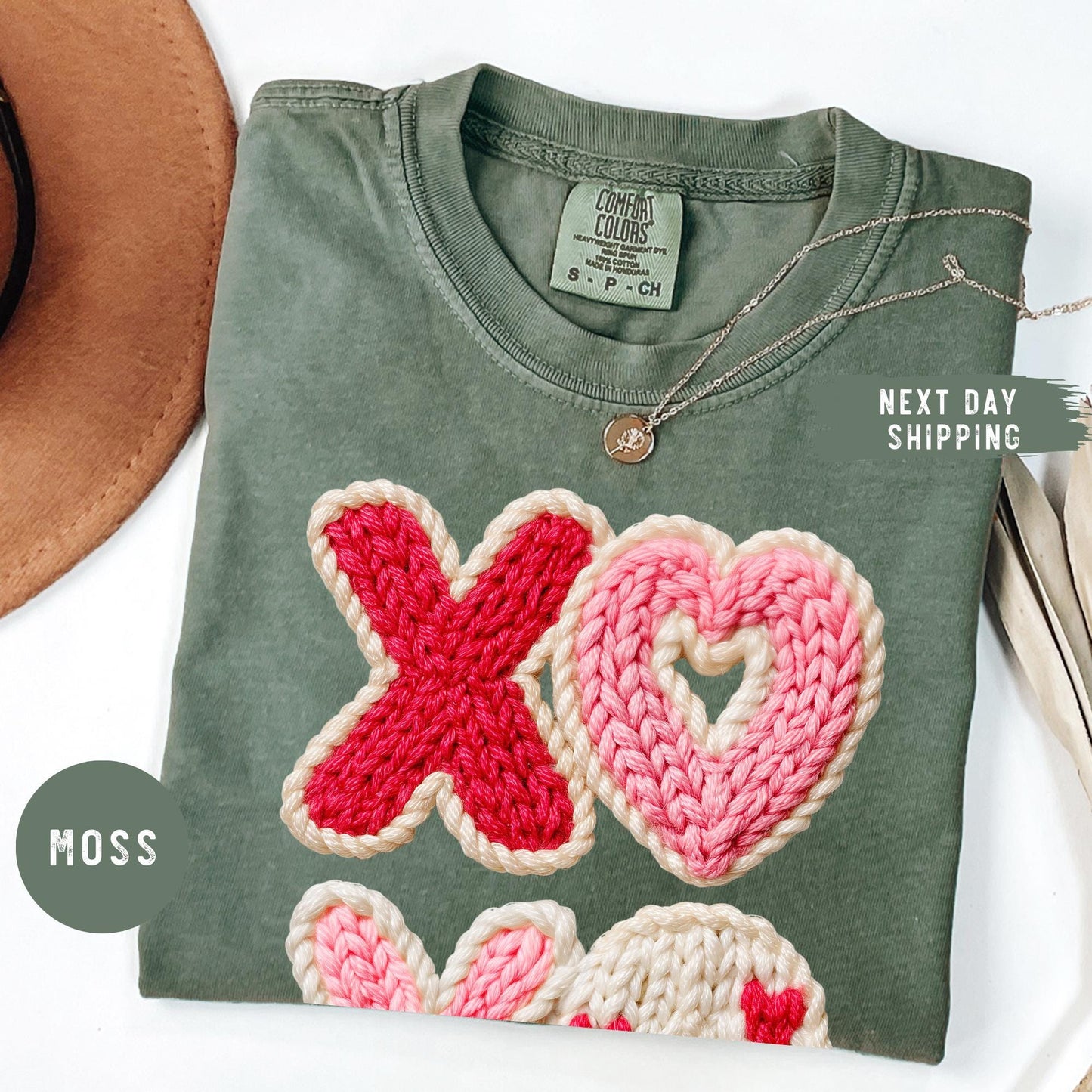 Comfort Color® Faux Yarn XOXO Shirt, Coquette Bow Valentines Tshirt, Valentines Day Shirt, Womens Valentine Tee, Valentine's Day Gift