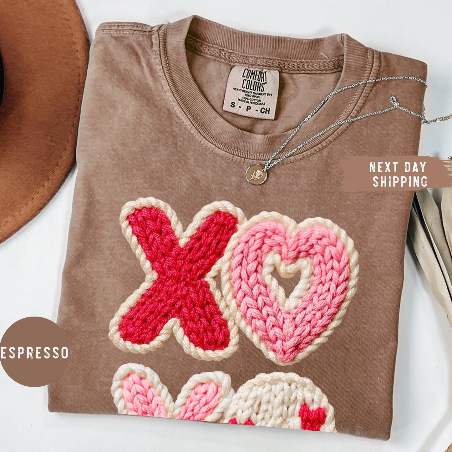 Comfort Color® Faux Yarn XOXO Shirt, Coquette Bow Valentines Tshirt, Valentines Day Shirt, Womens Valentine Tee, Valentine's Day Gift