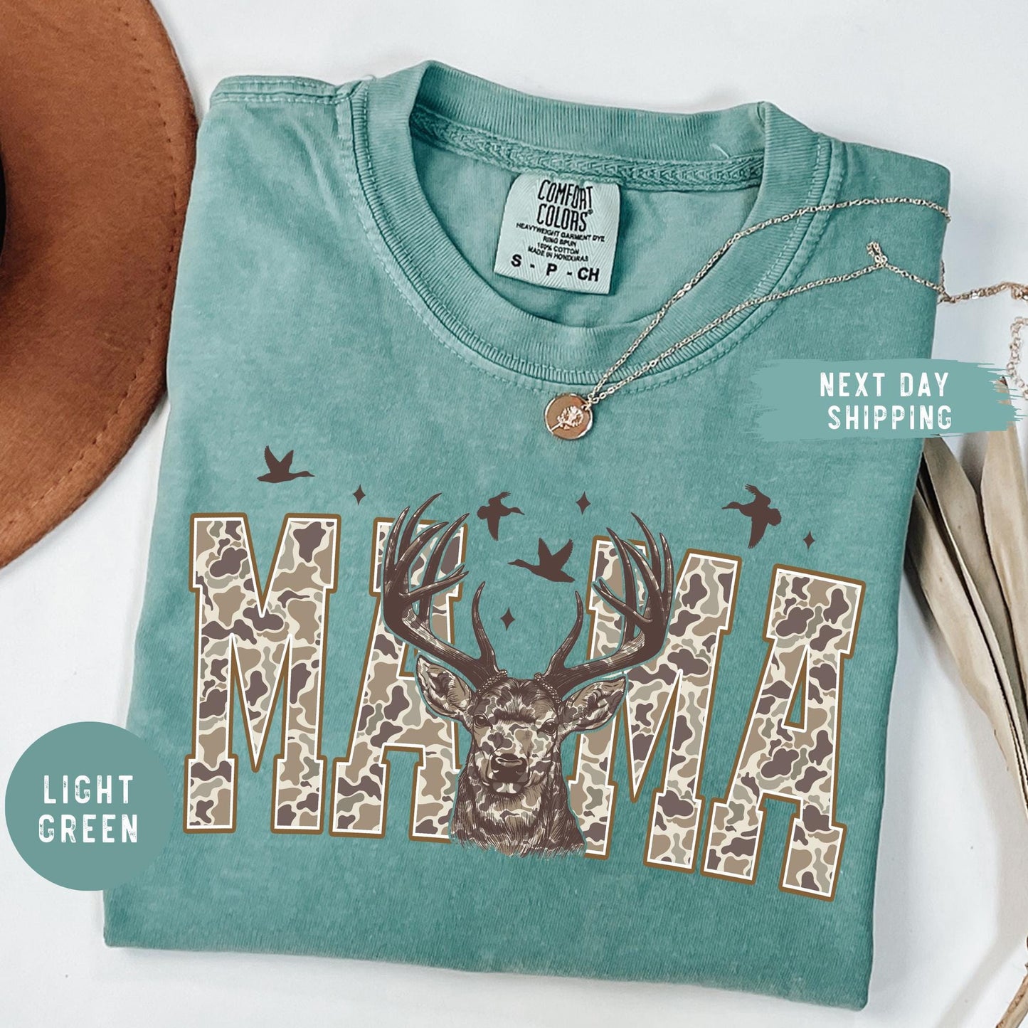 Comfort Colors® Hunting Mama T-Shirt, Camo Mama Shirt, Mother's Day Gift, Camouflage Mama T-Shirt, Varsity Mama Shirt, Retro Mam Shirt