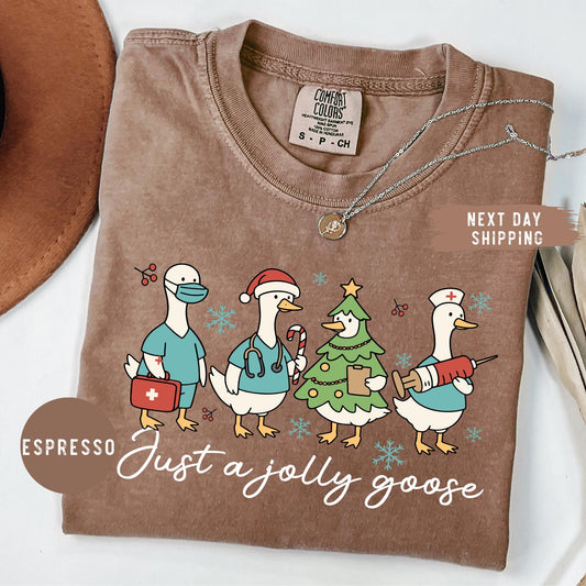 Comfort Colors® Christmas Goose Nurse Shirt, Funny Holiday RN Tee, Cute Medical Staff Xmas Top, Nursing Student Gift, Festive Nurse T Shirt