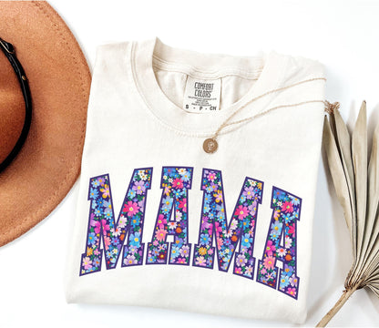 Comfort Colors® Mama Shirt, Floral Mom Spring Tee, Trendy Mom Tshirt, Women's Flower Mama Shirt, Spring Pregnancy Reveal Gift for New Mom
