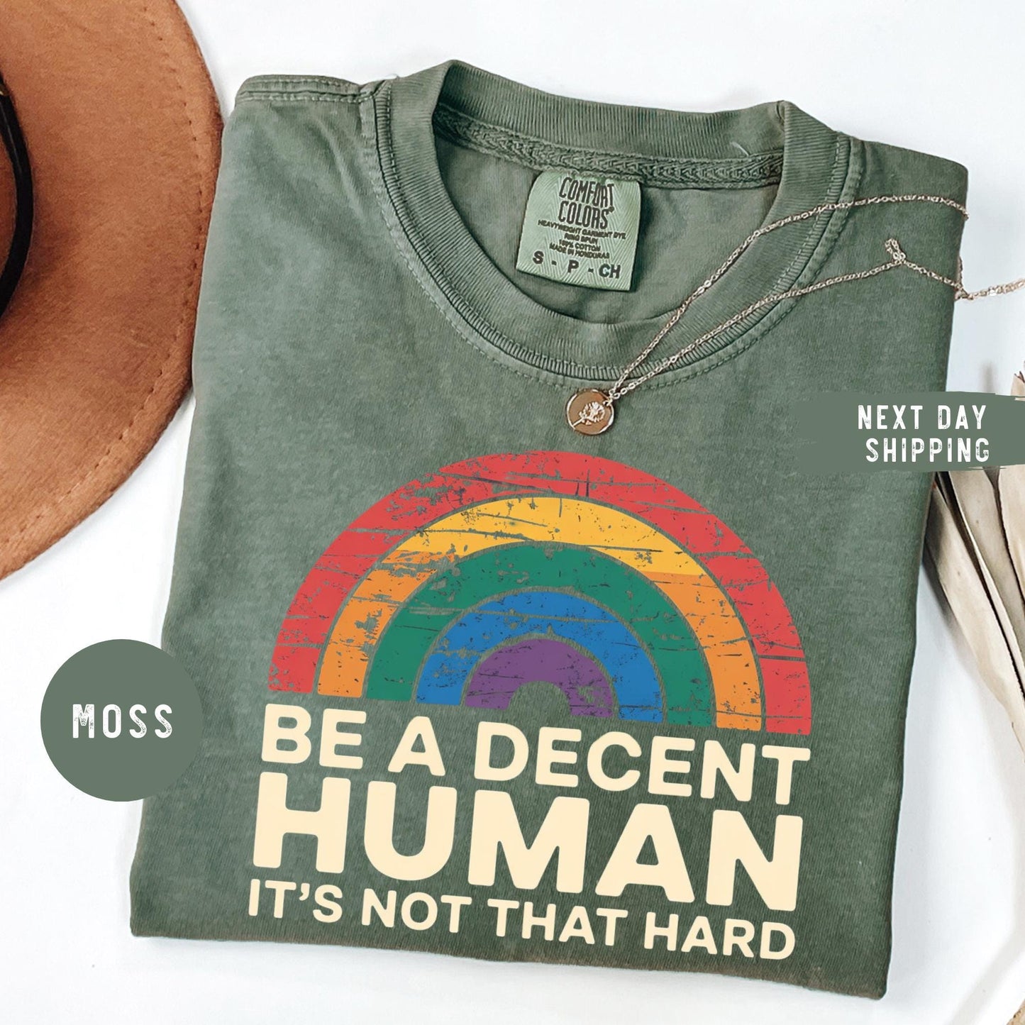 Comfort Colors® LGBT Heart Retro Be A Decent Human It’s Not That Hard T-Shirt, Inclusion Matters Shirt, Equality Advocate Shirt
