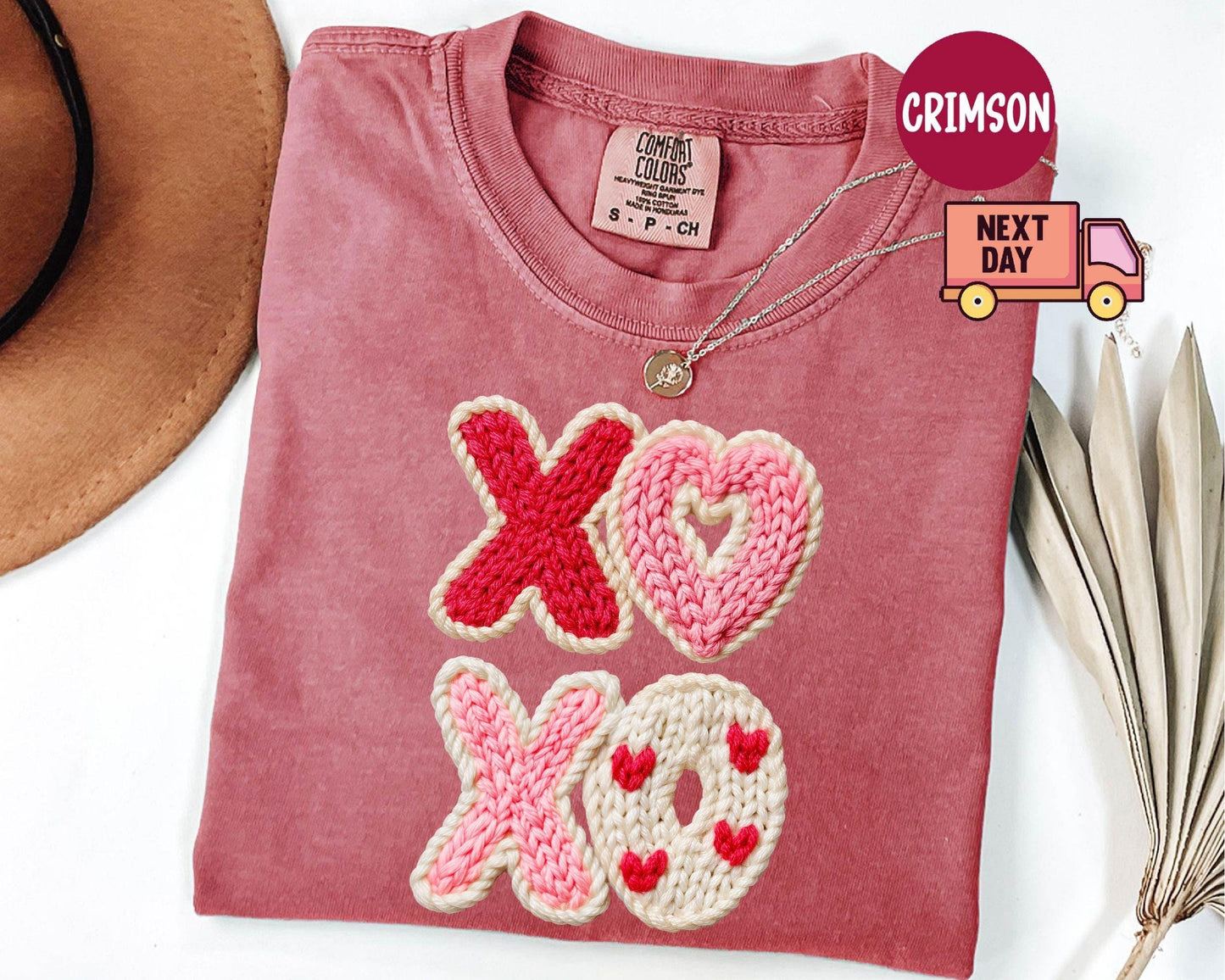 Comfort Colors® Faux Yarn XOXO Shirt, Coquette Bow Valentines T-Shirt, Valentines Day Shirt, Womens Valentine Shirt, Valentine's Day Gift