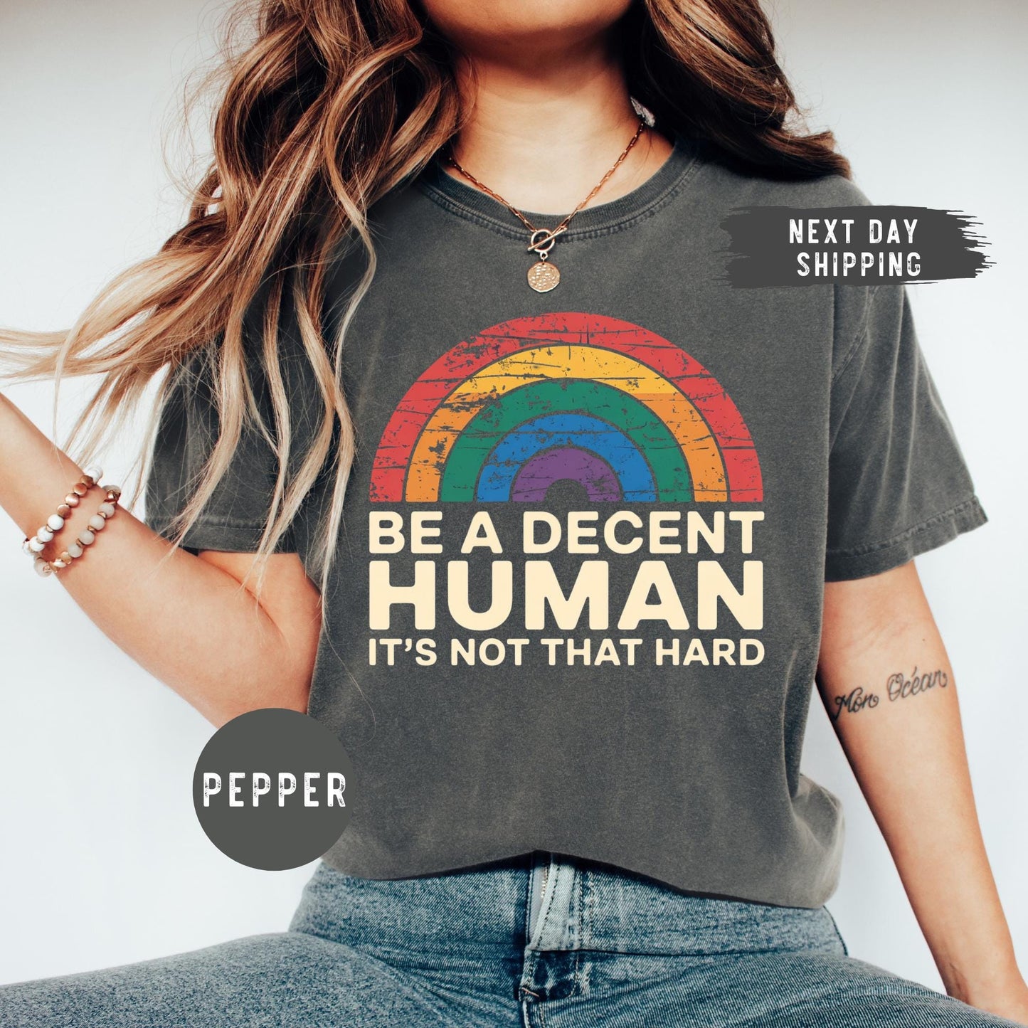 Comfort Colors® LGBT Heart Retro Be A Decent Human It’s Not That Hard T-Shirt, Inclusion Matters Shirt, Equality Advocate Shirt