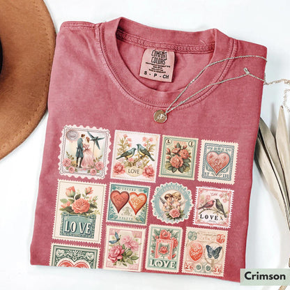 Comfort Colors® Vintage Valentines Shirt Womens Valentine's Day Vibes Shirt Valentine Stamps Shirt Cute Gift for Best Friend Tee Love Shirt