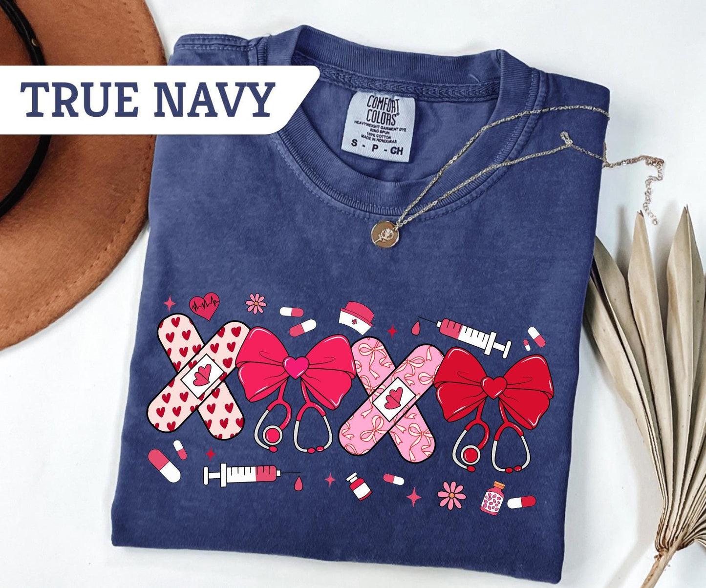 Comfort Colors®Xoxo Coquette Stethoscope T-Shirt, Nurse Valentines Day Sweatshirt, Valentines Day Gifts, Pink Hearts Coquette Bow Nurse Tee