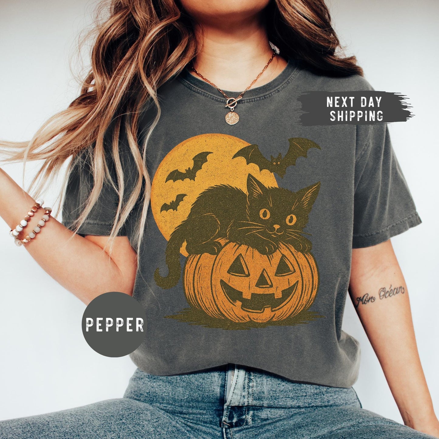 Comfort Colors® Black Cat Halloween Shirt, Nostalgic Halloween Shirt, Trendy Halloween Tee, Gift For Halloween, Vintage Cat Halloween Shirt