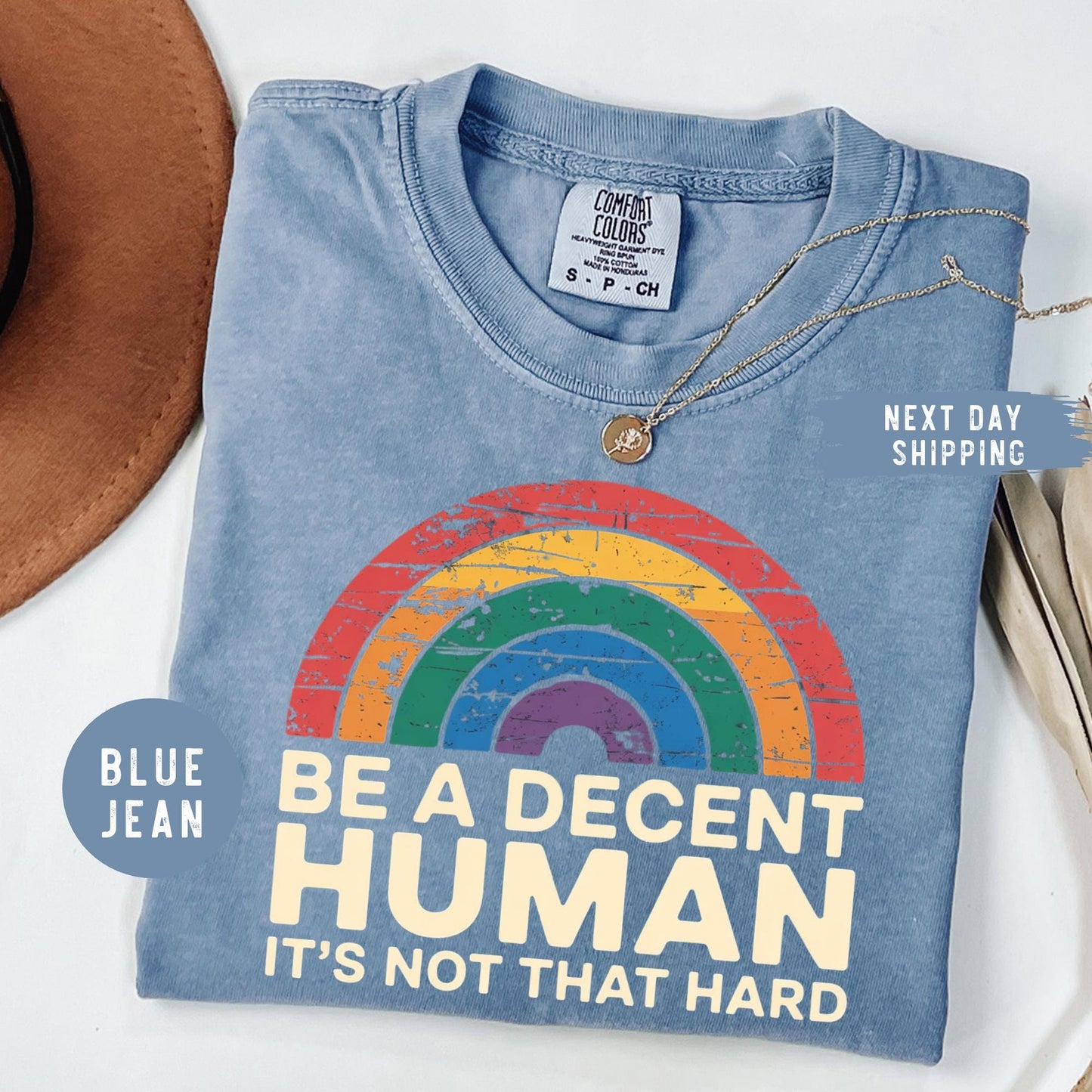 Comfort Colors® LGBT Heart Retro Be A Decent Human It’s Not That Hard T-Shirt, Inclusion Matters Shirt, Equality Advocate Shirt