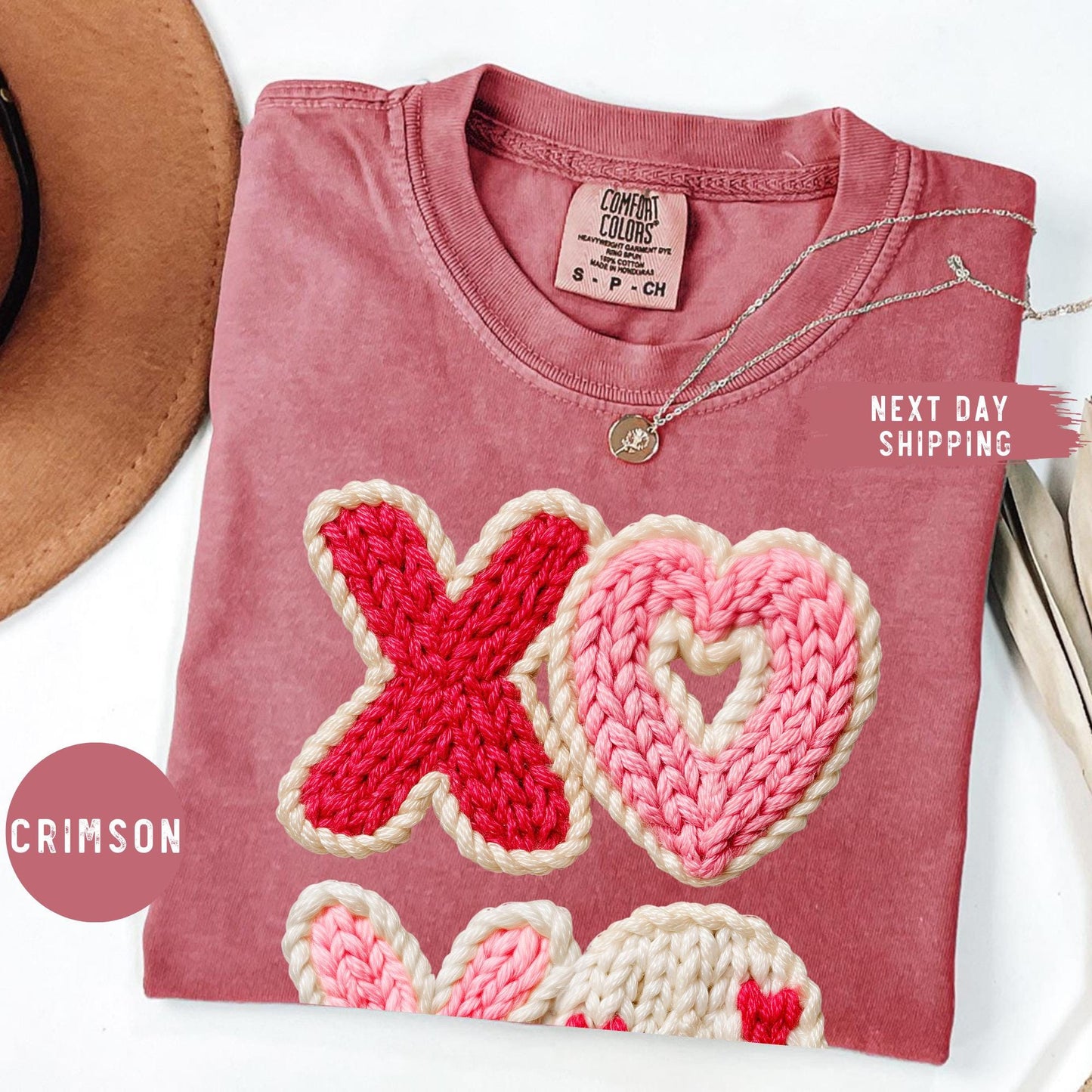 Comfort Color® Faux Yarn XOXO Shirt, Coquette Bow Valentines Tshirt, Valentines Day Shirt, Womens Valentine Tee, Valentine's Day Gift