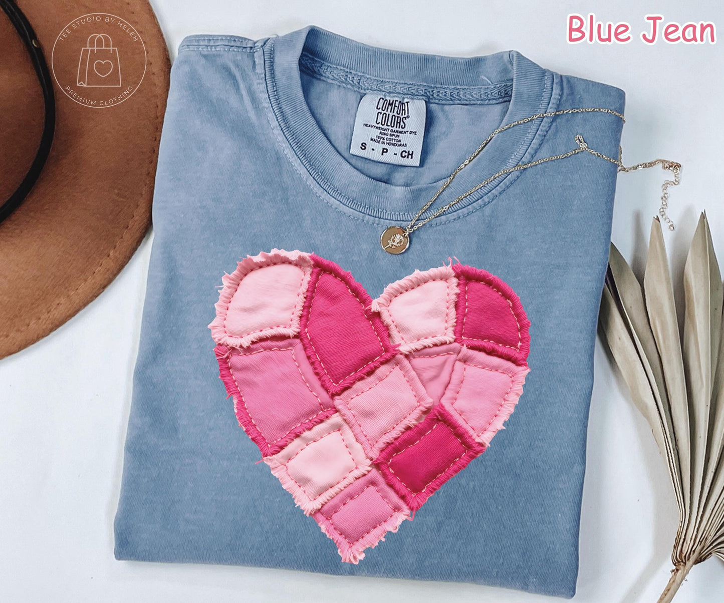 Comfort Colors® Faux Patchwork Heart Shirt, Valentines Day Shirt, Pink Heart Shirt, Valentine Gift for Her, Coquette Valentine Women's Shirt