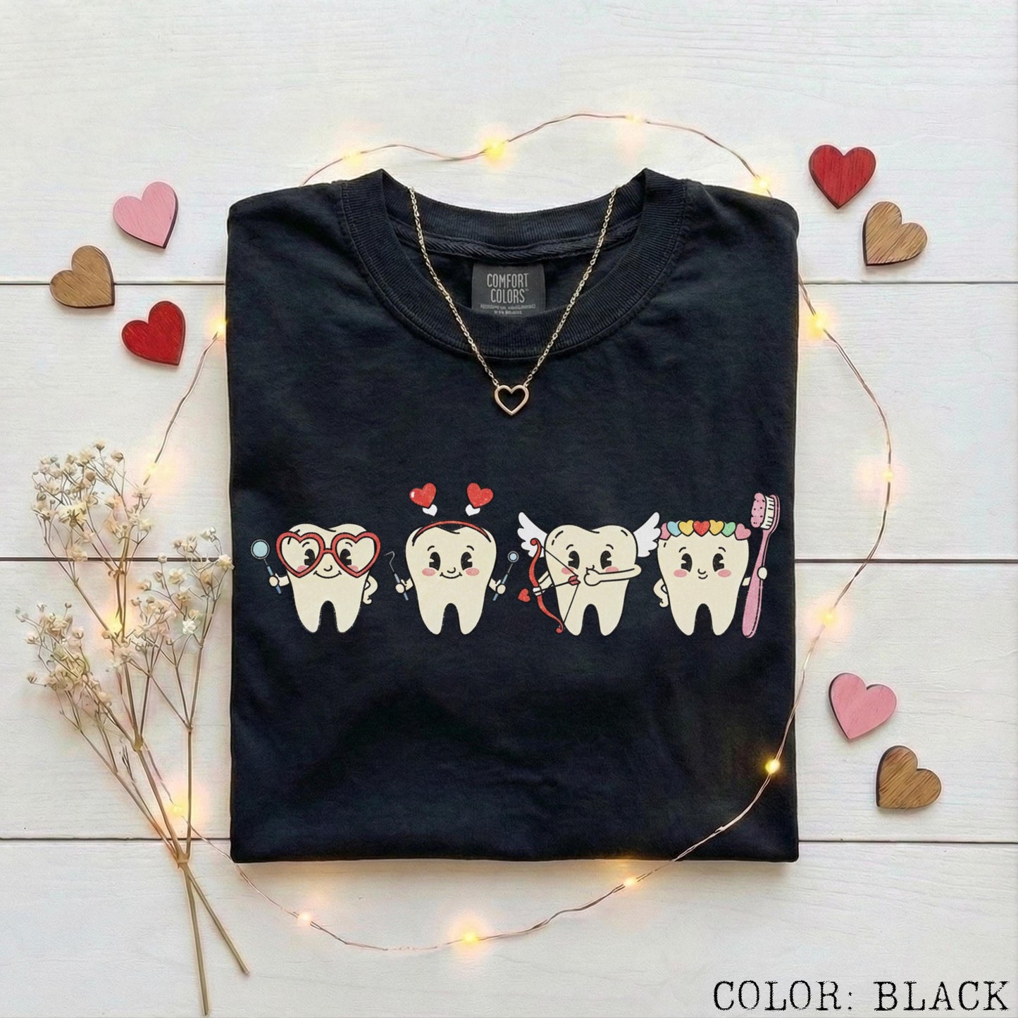 Dentist Valentines Day Shirt Comfort Colors Orthodontist Gift Retro Valentines Day Shirt V-Day Tooth Shirt Trendy Dental Assistant T-Shirt