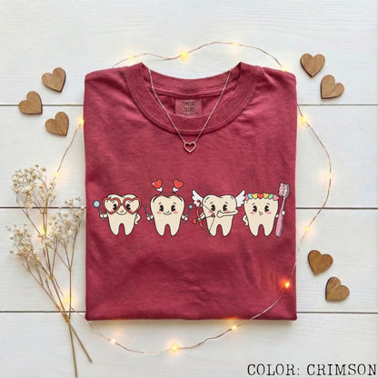 Dentist Valentines Day Shirt Comfort Colors Orthodontist Gift Retro Valentines Day Shirt V-Day Tooth Shirt Trendy Dental Assistant T-Shirt