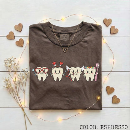 Dentist Valentines Day Shirt Comfort Colors Orthodontist Gift Retro Valentines Day Shirt V-Day Tooth Shirt Trendy Dental Assistant T-Shirt