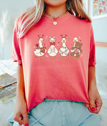 Goose Comfort Colors Shirt Pink Coquette Valentine, Preppy Animal Tee
