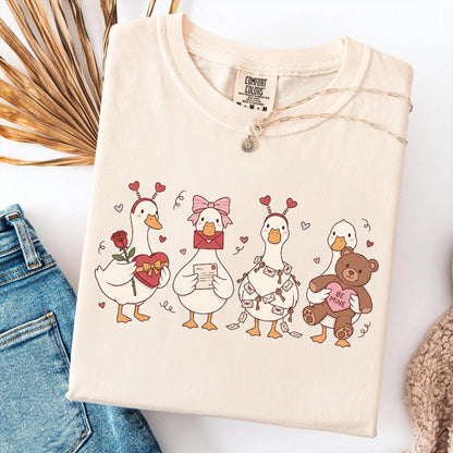 Goose Comfort Colors Shirt Pink Coquette Valentine, Preppy Animal Tee