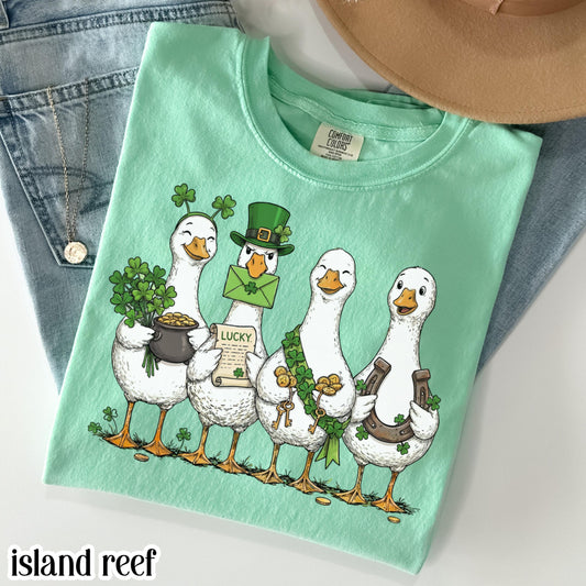 St Patricks Day Goose Comfort Colors Shirt Lucky Shamrock Tshirt Silly Saint Patrick's Party Tee Four Leaf Clover