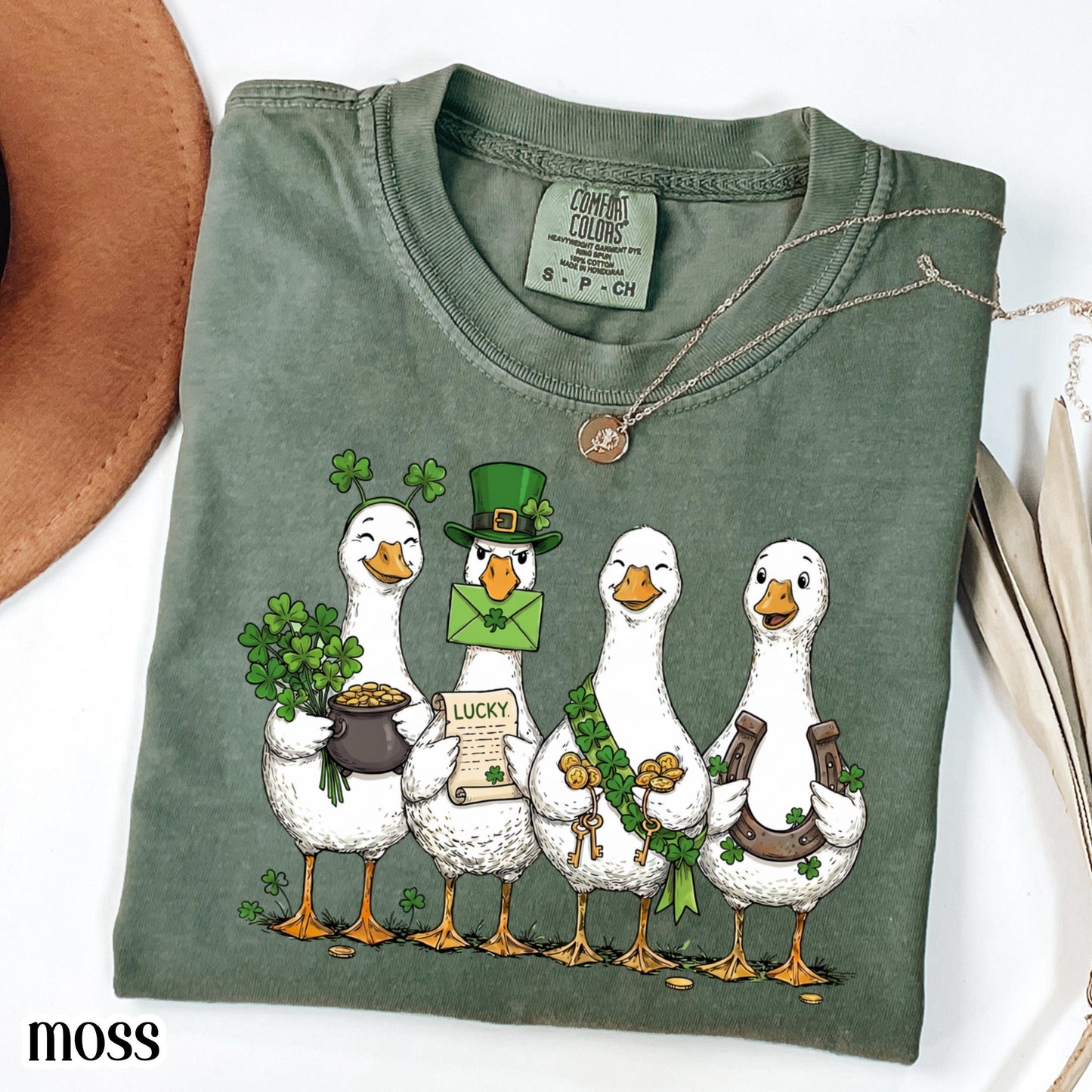 St Patricks Day Goose Comfort Colors Shirt Lucky Shamrock Tshirt Silly Saint Patrick's Party Tee Four Leaf Clover