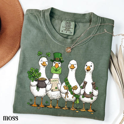 St Patricks Day Goose Comfort Colors Shirt Lucky Shamrock Tshirt Silly Saint Patrick's Party Tee Four Leaf Clover