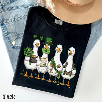 St Patricks Day Goose Comfort Colors Shirt Lucky Shamrock Tshirt Silly Saint Patrick's Party Tee Four Leaf Clover