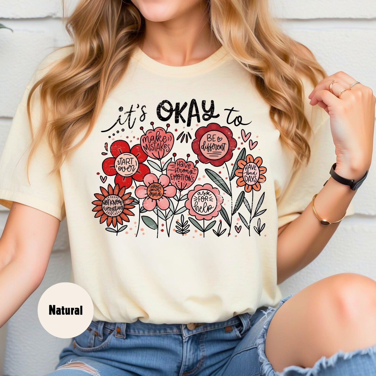 Teacher Shirt, Back to School Shirt, It's Okay Floral Shirt, Mental Health Shirt, Funny Motivational Gift, Positivity Shirt