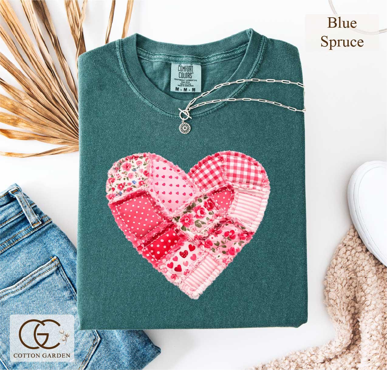 Valentine Patchwork Heart Comfort Colors Shirt, Love Aesthetic T-shirt, Cute Romantic Gift Tee, Quilter Valentine Top, Cottogecore Faux Tee